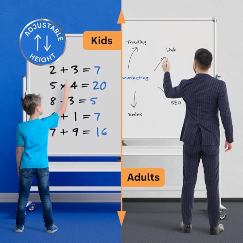Kamelleo Rolling Whiteboard on Wheels 96" x 46", Double Sided White Board - color: Pearl White, size: 96x46