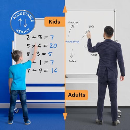 Kamelleo Rolling Whiteboard on Wheels 96" x 46", Double Sided White Board - color: Pearl White, size: 96x46