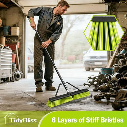 TidyBliss 24” Wide Push Broom Outdoor Heavy Duty with 63” Long Handle - color: Yellow-green