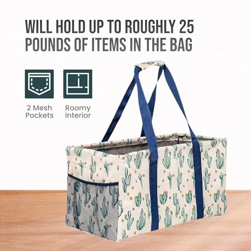 Extra Large Utility Tote Bag - Oversized Collapsible Beach Bag - Cactus - color: Cactus White