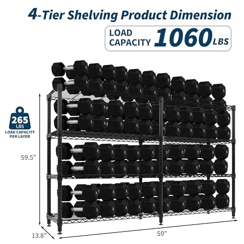 59" W Storage Shelves 4-Tier 1060 LBS Load Metal Garage Shelving with Adjustable Heavy Duty Shelving Unit for Home Kitchen Office Garage 13.8" D x 59.5" H - color: 4 Tier,13.78" D X59.06" W X59.49" H