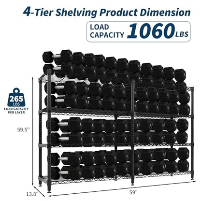 59" W Storage Shelves 4-Tier 1060 LBS Load Metal Garage Shelving with Adjustable Heavy Duty Shelving Unit for Home Kitchen Office Garage 13.8" D x 59.5" H - color: 4 Tier,13.78" D X59.06" W X59.49" H