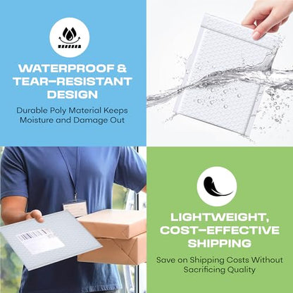 Arctic White Bubble Mailers 4x8, Poly Padded Envelopes #000, 500 Pack - color: Arctic White, size: 4"x8" / 500 Pack