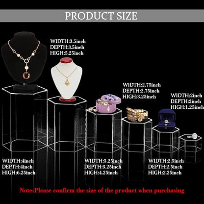 Jetec 6 Pcs Hexagonal Jewelry Display Risers Acrylic Stands,Clear - color: Clear