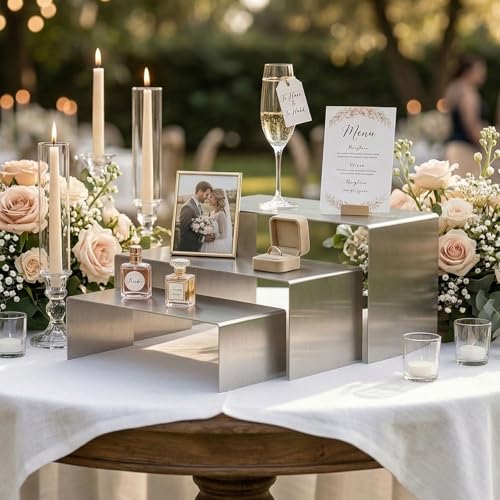 Display Stand Risers 3 Pcs, Stainless Steel - Brushed Nickel - color: Brushed Nickel
