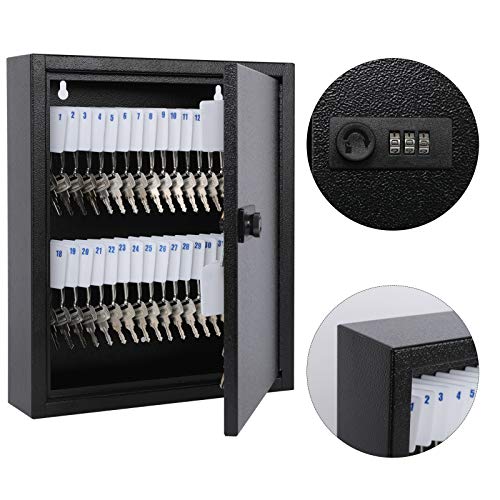KYODOLED Key Box, Wall Mount 60 Key Cabinet, Combination Lock, Black - color: Black-04