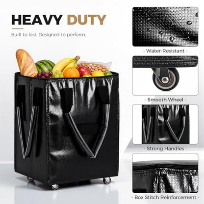 Collapsible Rolling Bag with 4 Wheels,Carries Up to 66lb Rolling Tote Bag,Rolling Grocery Bag for Shopping