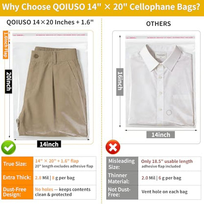 QOIUSO Clear Self‑Sealing Cellophane Bags 14x20 Inches, 60Pack Clear Plastic Poly Shipping Bags for Clothing Shirt Small Business Packaging Storage & Mailing - color: 14x20 Inch - 60Pcs