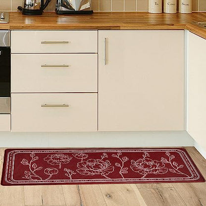 Kitchen Floor Mat Set of 2, Anti Fatigue Kitchen Mat 20"x32"+20"x59" - color: Red, size: 20"x32"+20"x59"