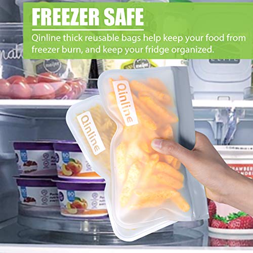 Qinline Reusable Food Storage Bags - 24 Pack Freezer Bag, Reusable Bags, Extra Thick Leakproof Lunch Bag - color: Grey