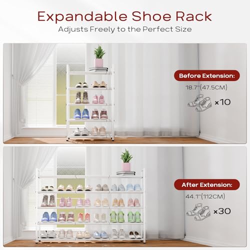 Bumusty 5 Tier Long Expandable Shoe Rack for Closet, White - color: White, size: 5-tier