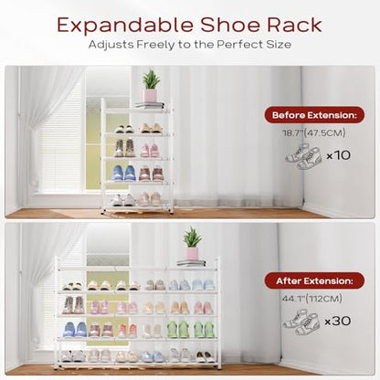 Bumusty 5 Tier Long Expandable Shoe Rack for Closet, White - color: White, size: 5-tier