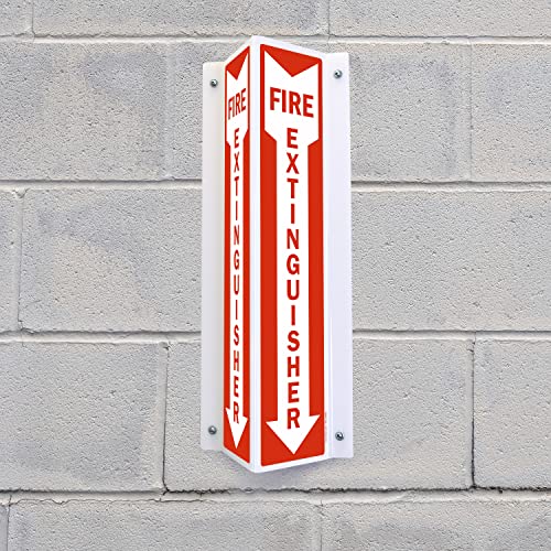 SmartSign "Fire Extinguisher" Two-Sided V-Shaped Projecting Sign with Down Arrow, 18 x 4 inch, 120 mil Polished Acrylic, Red/White, Made in USA - color: #3. White Acrylic