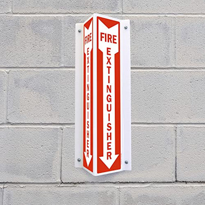 SmartSign "Fire Extinguisher" Two-Sided V-Shaped Projecting Sign with Down Arrow, 18 x 4 inch, 120 mil Polished Acrylic, Red/White, Made in USA - color: #3. White Acrylic