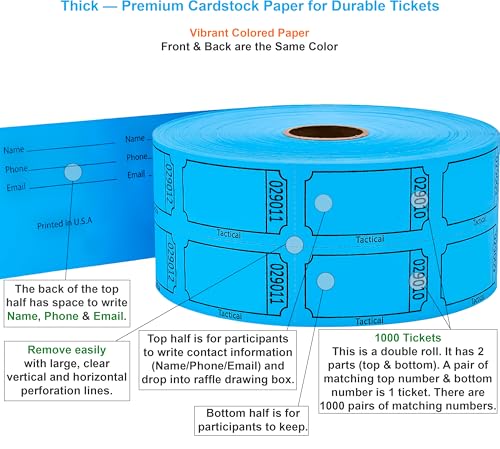 Tacticai 1000 Blank Raffle Tickets, 50/50 Double Roll, Blue - color: B - Double Roll - 1,000 Tickets - Blank - Blue