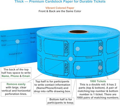 Tacticai 1000 Blank Raffle Tickets, 50/50 Double Roll, Blue - color: B - Double Roll - 1,000 Tickets - Blank - Blue