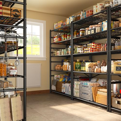 DurayLoly Heavy Duty 5-Tier 1000LBS Metal Shelving with 4 Side Hooks, Black - size: 36" W x 12" D x 72" H (5T)