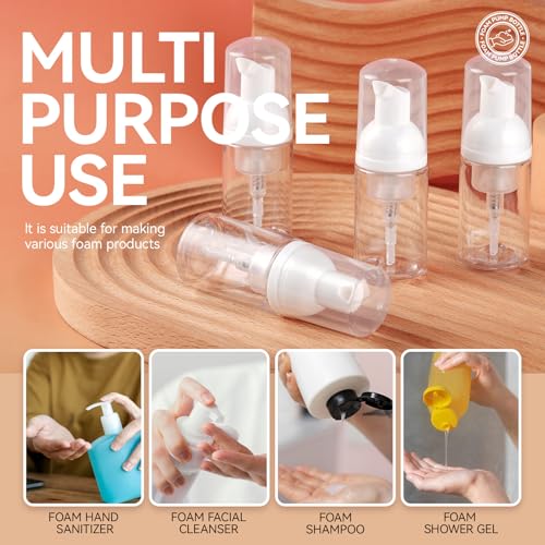 24-Pack 1oz/30ml Refillable Foam Pump Bottles – Travel-Size Portable Foaming Dispensers for Hand Sanitizer, Soap, Lotion, & Shampoo (Clear Plastic)