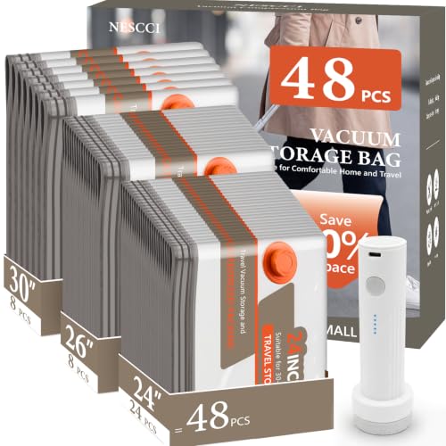 Vacuum Storage Bags for Travel with Rechargeable Air Pump,Space Saver Bags - size: 48 Combo Size.(Orange)