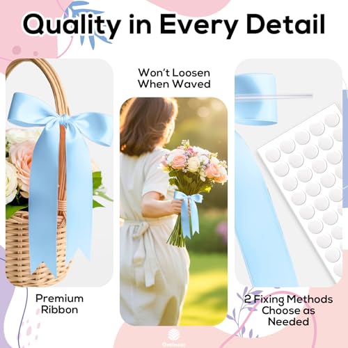 50 Pcs Light Blue Bows, 5" x 7" (1" Wide), with Twist Ties & Adhesive Dots - color: Light Blue, size: 5 x 7 Inch (1" Wide)