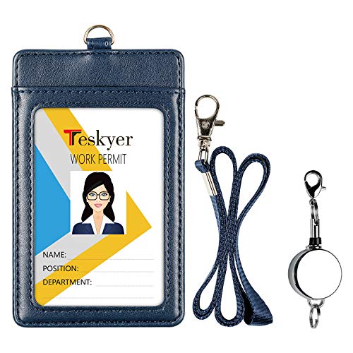 Teskyer Badge Holder with Retractable Lanyard, Vertical Blue - color: Blue #02, size: Vertical