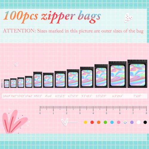 Funfery 100pcs Black Mylar Holographic Bags-Resealable Zipper&Clear Window - color: Black, size: 7 x 10 Inch