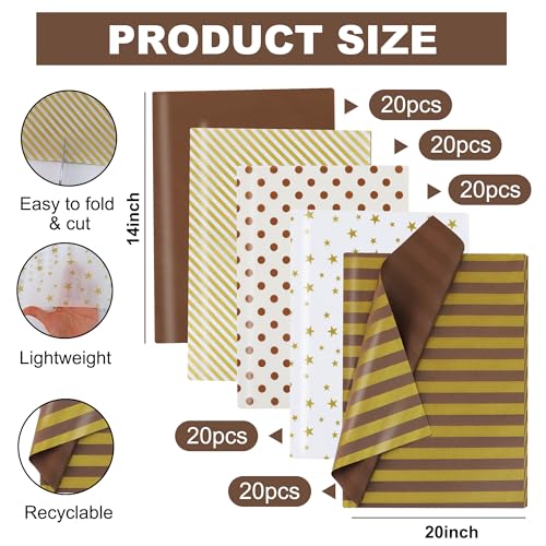 BEISHIDA 100 Sheets Gold Brown Tissue Paper Bulk for Gift Wrapping Gift Bag - color: goldbrown100