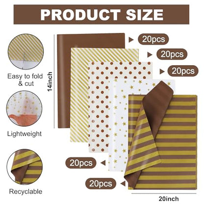 BEISHIDA 100 Sheets Gold Brown Tissue Paper Bulk for Gift Wrapping Gift Bag - color: goldbrown100