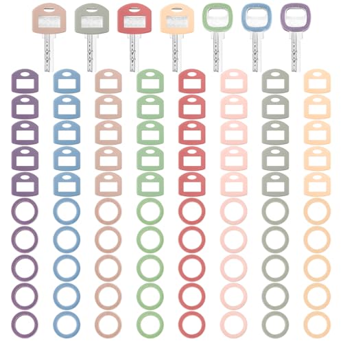 Blulu 80 Pcs Key Labels Key Color Covers Caps Tags Covers Set Plastic Keys Identifier Rings Toppers for Tags Organization House, 2 Styles(8 Morandi Color) - color: 8 Morandi Color
