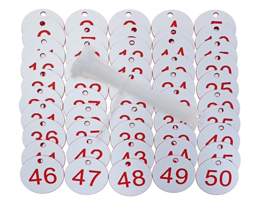 ONLYKXY Plastic Number Tag 1-50 Numbered Marking Identification Hang Tags Luggage Labels ID Tag with Rings for Organized Coded Key Box Cabinet Plant Coding Tag (White) - color: White