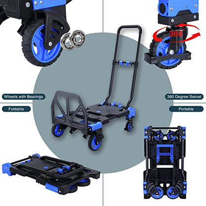 JJSMKCH 2-in-1 Hand Truck Dolly Foldable,330LB Capacity Hand Dolly - color: C-blue