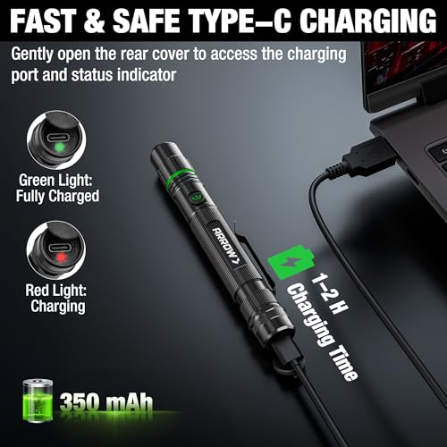 Arrow Rechargeabl Compact EDC Flashlights 200 Lumens with 3 Lighting Modes