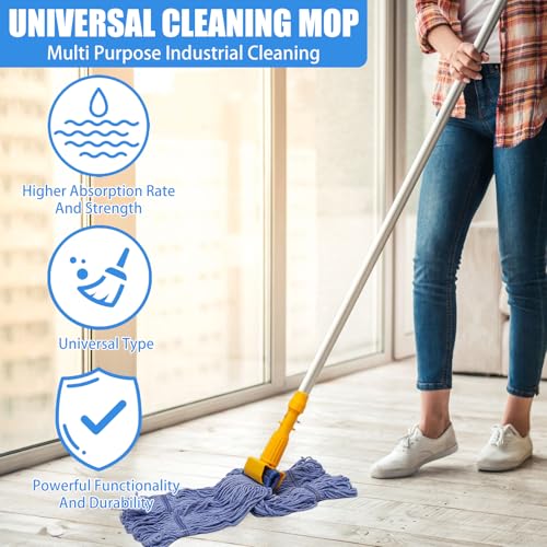 6 Pack Commercial Heavy Duty Mop Head Replacement, Blue Cotton Mopheads