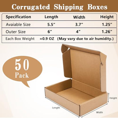 50 Pack Small Shipping Boxes, Corrugated Cardboard Boxes, Brown