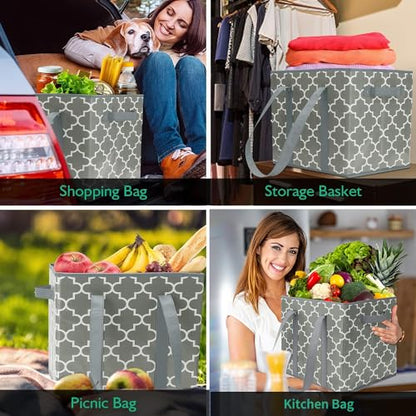 Reusable Grocery Bags 6-Pack Foldable Washable Large Storage Basket, Grey - color: Grey, size: 6 Pack