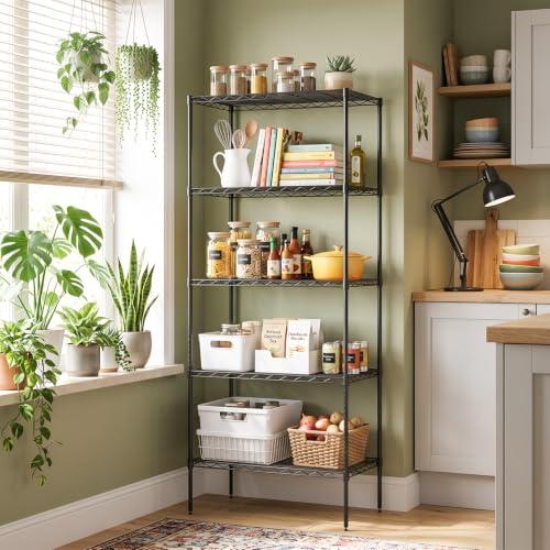 BestOffice | 5-Tier Wire Shelf | 14" x 24" x 60" | Black - color: Black, size: 14"D x 24"W x 60"H
