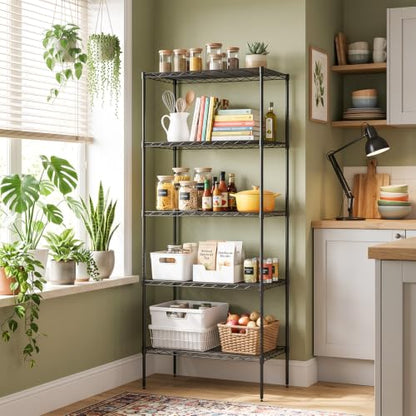 BestOffice | 5-Tier Wire Shelf | 14" x 24" x 60" | Black - color: Black, size: 14"D x 24"W x 60"H