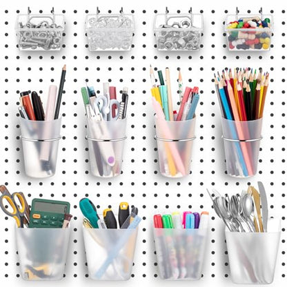Jinei 12 Pcs Pegboard Bins Baskets with Hooks Organizer Set,Translucent - color: Translucent
