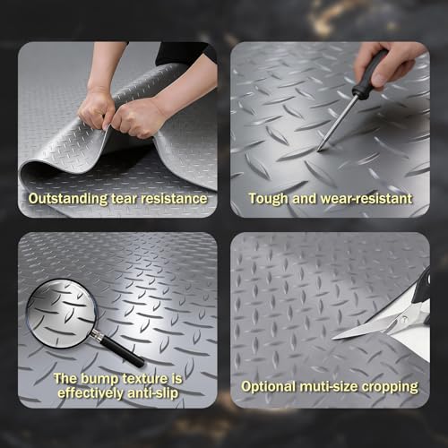 StellarStar 4x8 FT Garage Floor Mat, 2.8mm Thickened PVC Diamond Plate - color: Gray, size: 4x8 FT