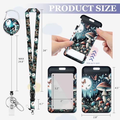 Funny Butterfly ID Badge Holder with Lanyard and Retractable Badge Reel - color: Fantasy Mushroom