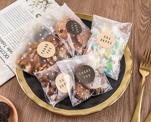 NPLUX Halloween Cellophane Treat Bags, 100 Pack 4x6 in for Gifting - color: White Polka Dot, size: 4x6 Inch (Pack of 100)
