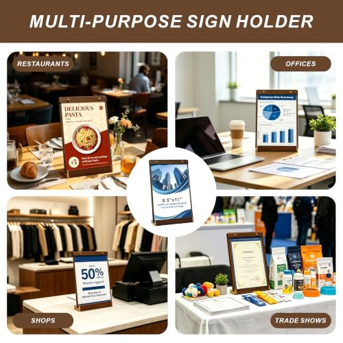 4 Pack 8.5×11 Vertical Tabletop Display Stand with Walnut Base