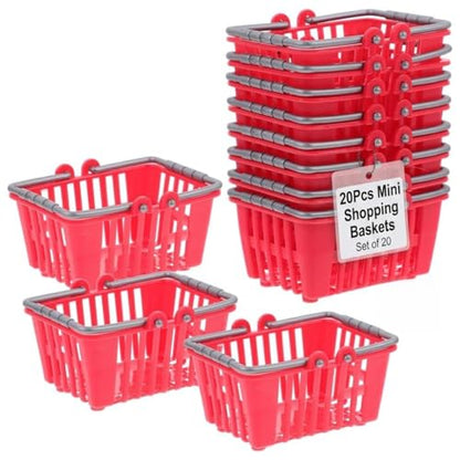 Kisangel 20Pcs Mini Shopping Baskets, Plastic Red Grocery Basket for Kids