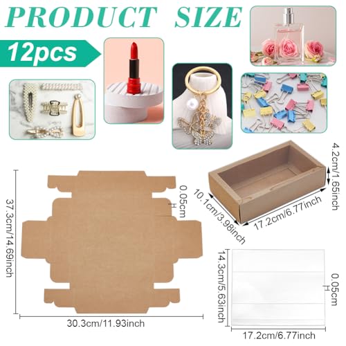 PH PandaHall Drawer Kraft Boxes 6.7x3.9x1.6 Inch Brown Gift Boxes with Clear PVC Windows Rectangle Paper Gifts Box Cookies Box for Candy Bakery Wedding Proposal Party Favor Gift Wrapping, 12pcs - color: Brown
