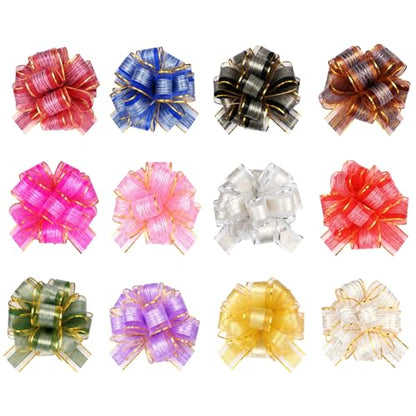 Pull Bows Organza 12 Large Multicolor Christmas Gift Ribbon