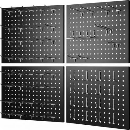Peg Board, 4-pcs 16" x 12" Metal Pegboard Panels with 70 Hooks, Tool Organizer for Garage, Craft Room, Black
