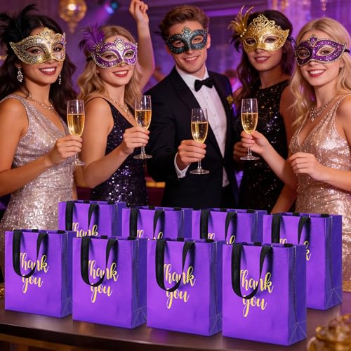 Fumete 50 Pcs Purple Glossy Thank You Gift Bag with Handles - color: Purple