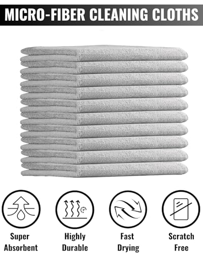 10 Pack All Purpose Microfiber Cleaning Cloth - Cleaning Rags, Terry Cleaning Towels - Commercial Grade, Lint Free, Highly Absorbent - 12x12 inch (Grey) - color: Grey