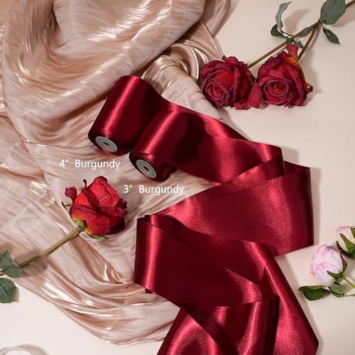 LaRibbons Red Satin Ribbon 3 Inch x 10 Yards Double Faced - color: Burgundy, size: 3" x 10 Yards