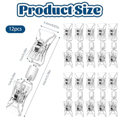12 Pieces Double Sided Sign Clip, Clear Retail Merchandise Display Sign Clips Plastic Sign Holder Price Tag Signs Holders on Clothing Rack, Rotating Swivel Signs Tag Menu Clips for Retail Sale Display